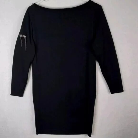 Alice + Olivia Boat Neck Solid Black Zipper Detail Mini Dress - Picture 2 of 4